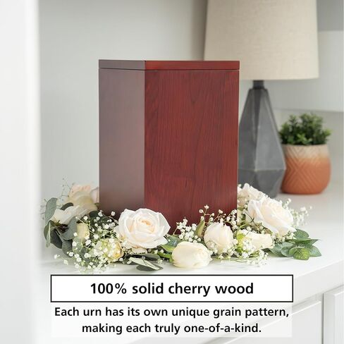 Solid Cherry Wood Cremation Urn for Adult Human Ashes Male Female. Large Wooden Urn. 250 Cubic inches. Burial and Funeral. Decorative Urns. Wooden Box and Casket in Kuwait