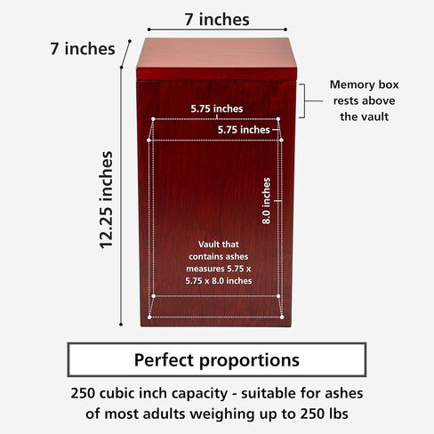 Solid Cherry Wood Cremation Urn for Adult Human Ashes Male Female. Large Wooden Urn. 250 Cubic inches. Burial and Funeral. Decorative Urns. Wooden Box and Casket in Kuwait