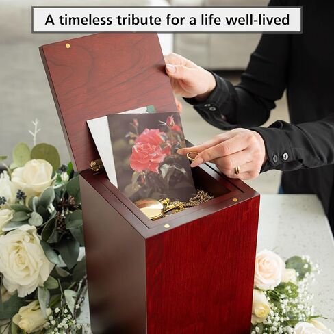 Solid Cherry Wood Cremation Urn for Adult Human Ashes Male Female. Large Wooden Urn. 250 Cubic inches. Burial and Funeral. Decorative Urns. Wooden Box and Casket in Kuwait