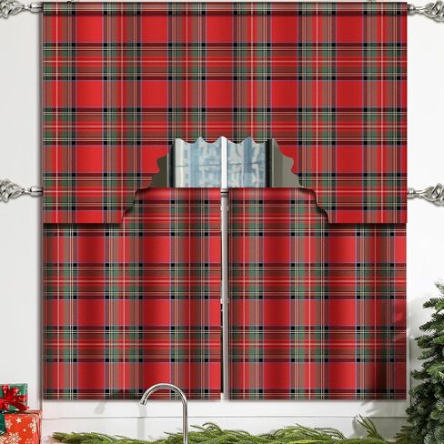 Christmas Kitchen Curtains 3 Pieces Set Red and Black Buffalo Plaid Window Curtains and Valance for Kitchen Home Bedroom Living Room Cafe Windows 60'' x 36'' Valance & 36'' x 30'' x 2 Panels in Kuwait