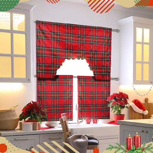 Christmas Kitchen Curtains 3 Pieces Set Red and Black Buffalo Plaid Window Curtains and Valance for Kitchen Home Bedroom Living Room Cafe Windows 60'' x 36'' Valance & 36'' x 30'' x 2 Panels in Kuwait