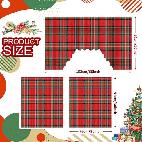 Christmas Kitchen Curtains 3 Pieces Set Red and Black Buffalo Plaid Window Curtains and Valance for Kitchen Home Bedroom Living Room Cafe Windows 60'' x 36'' Valance & 36'' x 30'' x 2 Panels in Kuwait