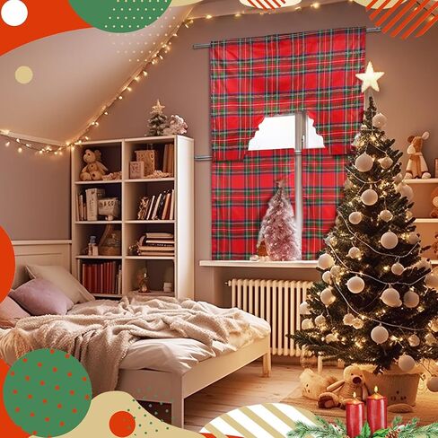 Christmas Kitchen Curtains 3 Pieces Set Red and Black Buffalo Plaid Window Curtains and Valance for Kitchen Home Bedroom Living Room Cafe Windows 60'' x 36'' Valance & 36'' x 30'' x 2 Panels in Kuwait