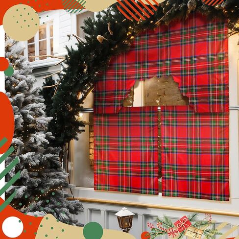 Christmas Kitchen Curtains 3 Pieces Set Red and Black Buffalo Plaid Window Curtains and Valance for Kitchen Home Bedroom Living Room Cafe Windows 60'' x 36'' Valance & 36'' x 30'' x 2 Panels in Kuwait