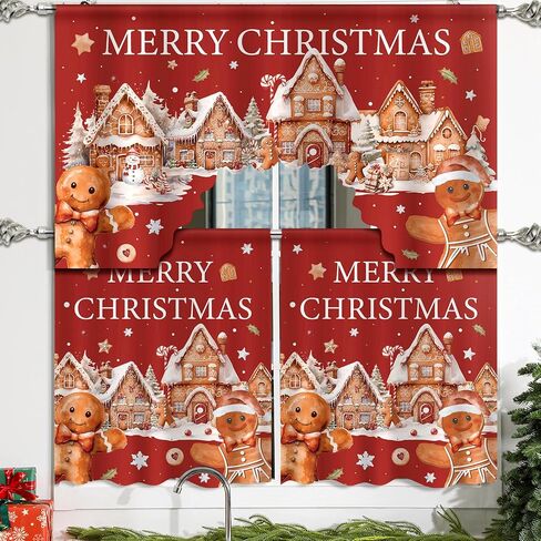 Christmas Kitchen Curtains 3 Pieces Set Red and Black Buffalo Plaid Window Curtains and Valance for Kitchen Home Bedroom Living Room Cafe Windows 60'' x 36'' Valance & 36'' x 30'' x 2 Panels in Kuwait