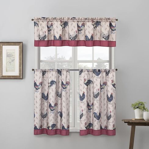 3PC Printed Kitchen Curtain, 1 Tailored Valance, 2 Tiers, Window Treatment Set (54"X15" + 27"X36", Rooster) in Saudi Arabia