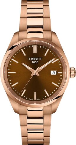Tissot PR 100 34mm, Swiss Quartz Watch for Women, Stainless Steel with Rose Gold PVD Case, Brown Dial, T1502103329100 in Saudi Arabia