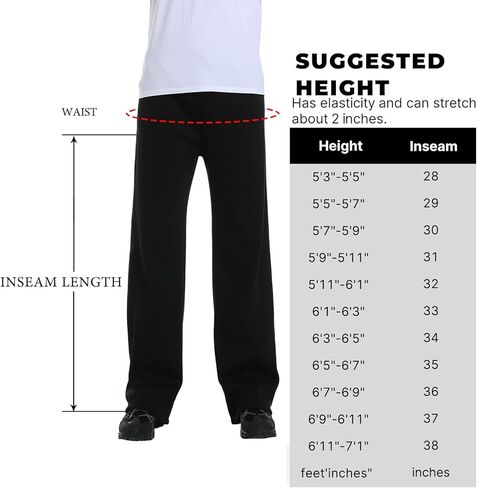 Sweatpants for Tall Men, Big and Tall Size, Men's Extra Long Inseam, Mens Casual Fit Loose Drawstring Black Pants in Saudi Arabia