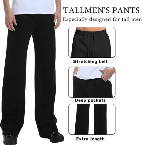 Sweatpants for Tall Men, Big and Tall Size, Men's Extra Long Inseam, Mens Casual Fit Loose Drawstring Black Pants in Saudi Arabia