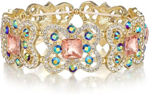 EVER FAITH Austrian Crystal Art Deco Butterfly Bridal Elastic Stretch Bracelet Gold-Tone in Saudi Arabia