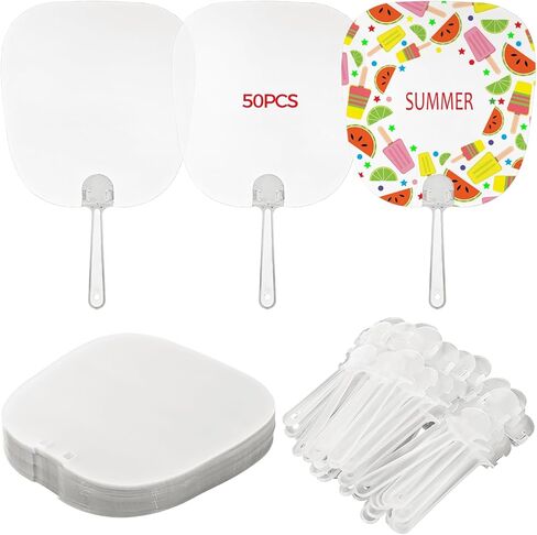Homaisson 50 PCS Sublimation Handheld Fans, Church Fans Handheld Set, DIY Sublimation Blank Fans, Palm Leaf Shape Clear Plastic Fans for Wedding, Party, Crafting, Easy Assembly in Saudi Arabia