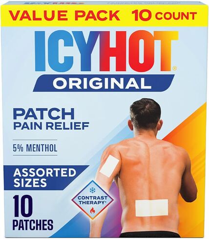Icy Hot Original Pain Relief Patch Variety Pack with 5% Cooling Menthol for Fast-Acting Muscle and Joint Pain Relief, 5 Medium and 5 Large Comfortable Fabric Patches, 10 Ct. in Kuwait