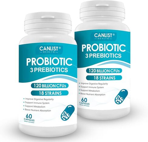 Probiotics 120 Billion CFUs 18 Strains, 3 Prebiotics & Digestive Enzymes for Men Women,Digestive & Immune Support,Shelf Stable Non-GMO 60 Capsules in Kuwait
