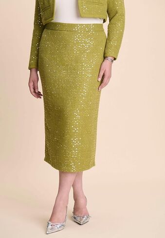ELOQUII Women's Plus Size Sequin Tweed Midi Skirt in Saudi Arabia