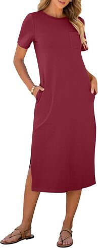 ANRABESS Women Summer Midi Dress Casual Crewneck Short Sleeve T Shirt Dresses Stripe Beach Vacation Spring Fashion Clothes in Kuwait