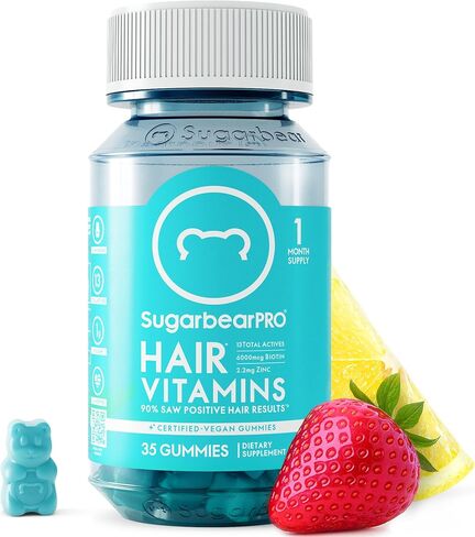 Sugarbear Hair Vitamin Gummy 2 Month Supply Extra Strength Biotin 6000mcg, Growth for Men & Women, Vegan Vitamin B12, MSM, Inositol, Omega 3, Elderberry, Certified Kosher, Halal, Cruelty-Free in Saudi Arabia