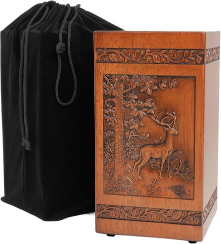 Handcarved Wooden Cremation Urn for Human Ashes Adult Men and Women, Tree of Life Engraved Design, 250 lbs Capacity, Decorative Funeral Urn Box with Satin Bag for Burial Memorial-Tree of Life in Kuwait