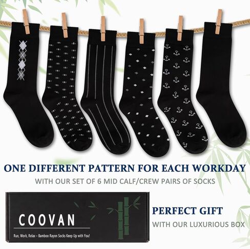 COOVAN Mens Dress Socks Bamboo Rayon Crew Business 6 Pairs Soft Thin Lightweight Socks for Men in Saudi Arabia