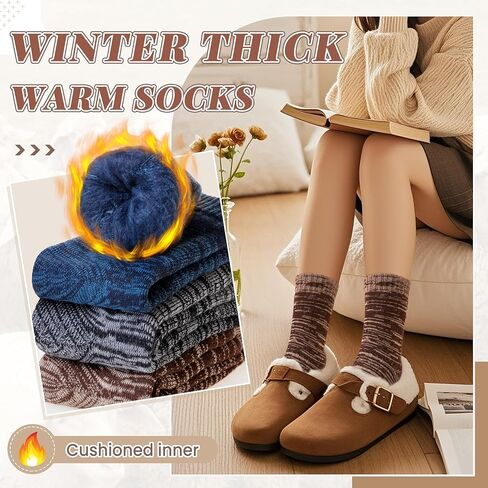SeeyAN Winter Thermal Socks For Women & Men Warm Extra Thick Boot Insulated Heated Ski Crew Socks For Cold Weather 3 Pairs in Saudi Arabia