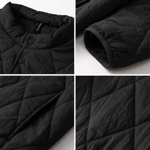 Women's Fall Black Quilted Stand Collar Jacket - Lightweight Polyamide Outerwear with Button Closure for Women in Saudi Arabia
