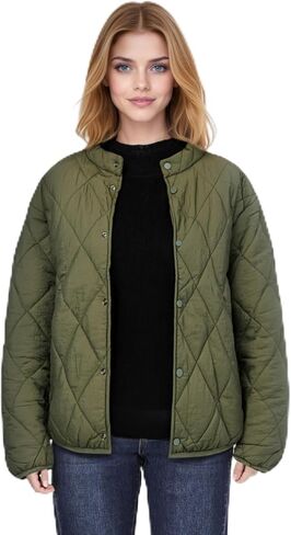 Women's Fall Black Quilted Stand Collar Jacket - Lightweight Polyamide Outerwear with Button Closure for Women in Saudi Arabia