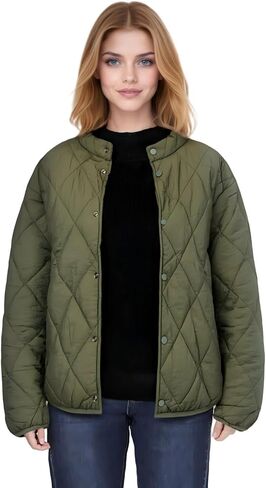 Women's Fall Black Quilted Stand Collar Jacket - Lightweight Polyamide Outerwear with Button Closure for Women in Saudi Arabia