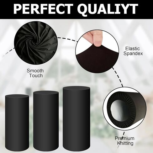 SaitiMade Black Cylinder Pedestal Stand Cover 1 Pcs, Mix and Match Colors as You Like, Spandex Cylinder Stand Cover for Party, Wedding or Birthday Event Decor (Black, XXL) in Saudi Arabia
