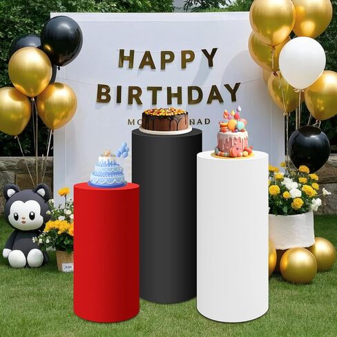 SaitiMade Black Cylinder Pedestal Stand Cover 1 Pcs, Mix and Match Colors as You Like, Spandex Cylinder Stand Cover for Party, Wedding or Birthday Event Decor (Black, XXL) in Saudi Arabia