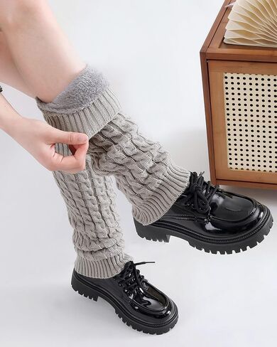 Black Fleece Lined Leg Warmers - Winter Cable Knit Long Leg Warmers for Girls Boot Socks Boot Cuffs in Saudi Arabia