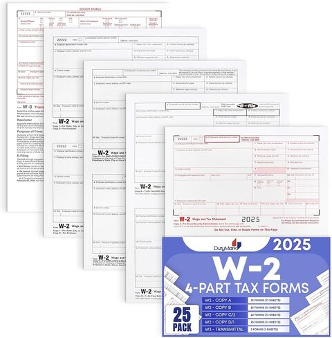 W2 Tax Forms for 2023 4 Part, IRS-Compatible W2 Forms For 25 Employees - Compatible with Quickbooks Software & Laser, Inkjet Printers - Includes 25 Self-Sealing Envelopes in Kuwait