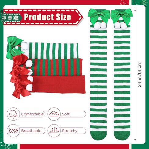 Coume 3 Sets Christmas Knee Thigh High Socks Arm Warmer Fingerless Gloves Xmas Striped Thigh High Stockings for Women Cosplay Party in Saudi Arabia