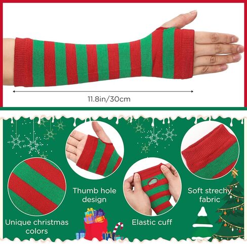 Coume 3 Sets Christmas Knee Thigh High Socks Arm Warmer Fingerless Gloves Xmas Striped Thigh High Stockings for Women Cosplay Party in Saudi Arabia