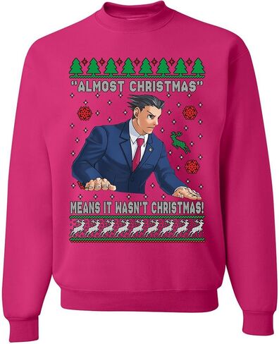 wild custom apparel Ace Attorney Almost Christmas Means It Wasnt Christmas Ugly Funny Christmas Sweater Sweatshirt in Saudi Arabia