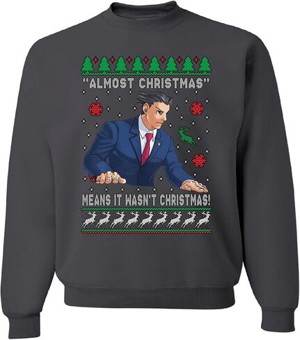 wild custom apparel Ace Attorney Almost Christmas Means It Wasnt Christmas Ugly Funny Christmas Sweater Sweatshirt in Saudi Arabia