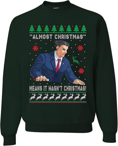 wild custom apparel Ace Attorney Almost Christmas Means It Wasnt Christmas Ugly Funny Christmas Sweater Sweatshirt in Saudi Arabia