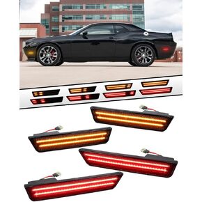 Dynamic White LED Side Marker Lights for Dodge Challenger 2008 2009 2010 2011 2012 2013 2014, Smoked Lens Front Rear Bumper Reflector Lamps, pack of 4 in Kuwait