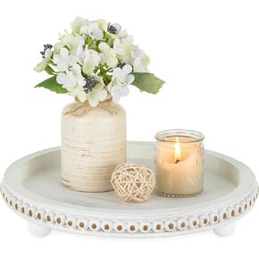 Hanobe Decorative Tray for Home Decor: Round Coffee Table Trays for Ottoman Living Room 12" Beaded Rustic Wooden Farmhouse Centerpiece for Dining Room Kitchen Counter in Kuwait