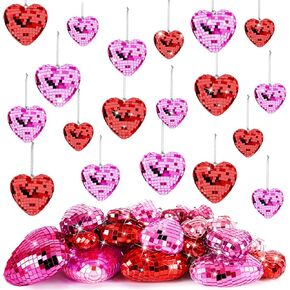 36 Pcs Valentine's Day Ornaments Heart Shaped Mirror Disco Balls Ornaments Glitter Hanging Galentines Day Tree Ornaments for Valentine's Day Wedding Anniversary Party Supplies (36, Colorful, Multiple) in Kuwait