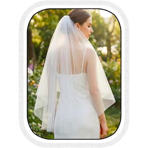 HEREAD طرحة زفاف العروس ذات طبقة واحدة بطول الخصر القصير وحجاب الزفاف الأبيض من التول مع مشط للنساء in Kuwait