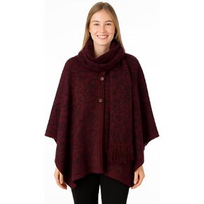 NOVICA Artisan Crafted Reversible Alpaca Blend Ruana | Burgundy Patterned | Acrylic Wool Scarf | Wine Purple | Coconut Shell Buttons | Draped Cloak |'Peruvian Wildflower in Red' in Kuwait