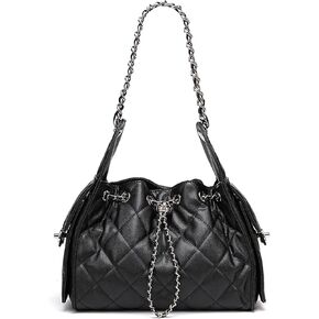 Women’s Quilted Leather Hobo Bag with Chain Strap Drawstring Shoulder Purse Elegant Crossbody Handbag in Saudi Arabia