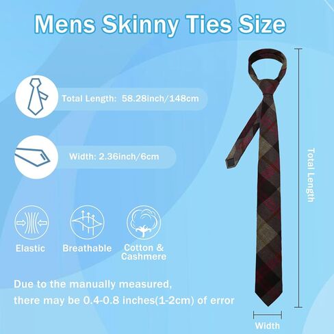 Mens Tie Cotton Skinny Ties for Men, Plaid Striped Men's Neckties Cashmere Wool Necktie for Business Wedding Party in Saudi Arabia