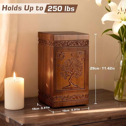 Handcarved Wooden Cremation Urn for Human Ashes Tree of Life Design Decorative Funeral Urns Casket Box Suitable for Adult Men Women Burial or Memorial Keepsake （250 lbs Capacity） in Saudi Arabia