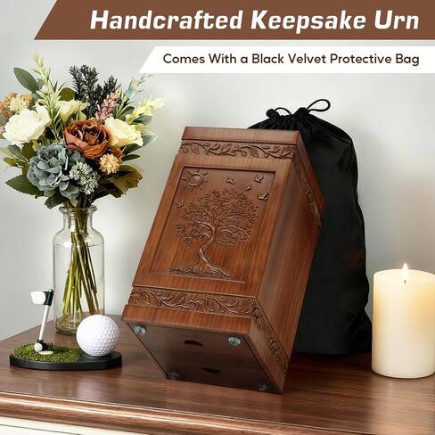 Handcarved Wooden Cremation Urn for Human Ashes Tree of Life Design Decorative Funeral Urns Casket Box Suitable for Adult Men Women Burial or Memorial Keepsake （250 lbs Capacity） in Saudi Arabia