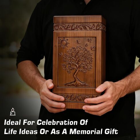 Handcarved Wooden Cremation Urn for Human Ashes Tree of Life Design Decorative Funeral Urns Casket Box Suitable for Adult Men Women Burial or Memorial Keepsake （250 lbs Capacity） in Saudi Arabia