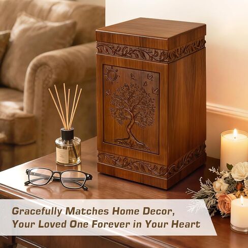 Handcarved Wooden Cremation Urn for Human Ashes Tree of Life Design Decorative Funeral Urns Casket Box Suitable for Adult Men Women Burial or Memorial Keepsake （250 lbs Capacity） in Saudi Arabia