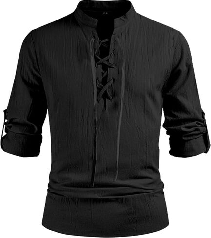 Mens Pirate Renaissance Costume Pirate Shirt Long Sleeves Medieval Viking Gothic Celtic for Men in Saudi Arabia