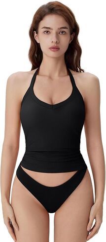 SUUKSESS Halter Tank Top for Women with Built in Bra Cotton Ribbed V Neck Cami in Saudi Arabia