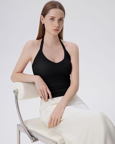 SUUKSESS Halter Tank Top for Women with Built in Bra Cotton Ribbed V Neck Cami in Saudi Arabia