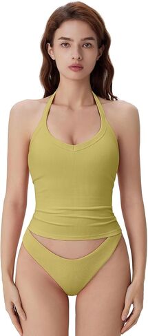 SUUKSESS Halter Tank Top for Women with Built in Bra Cotton Ribbed V Neck Cami in Saudi Arabia